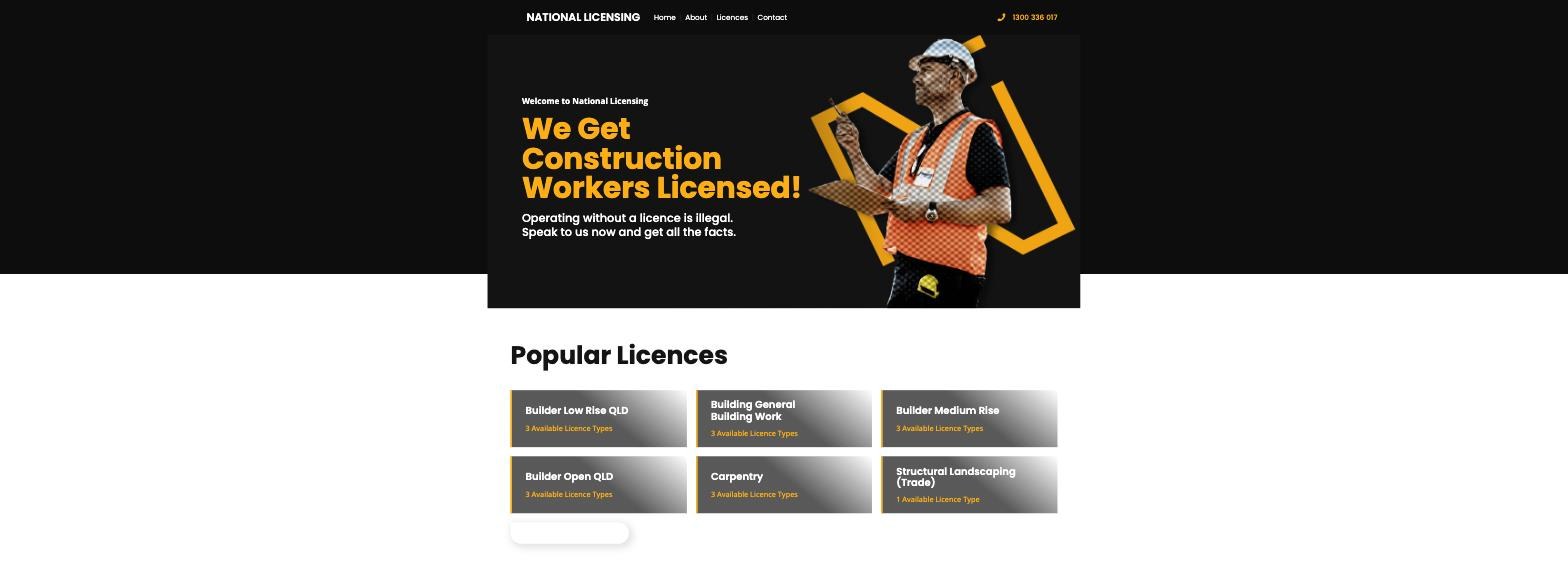 National Licensing website, desktop view