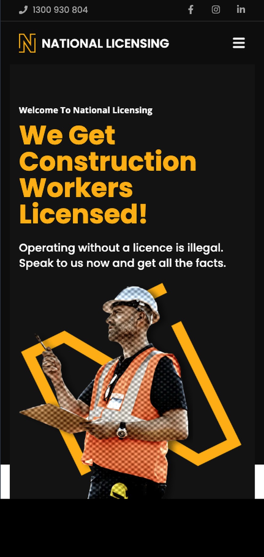 National Licensing website, mobile view