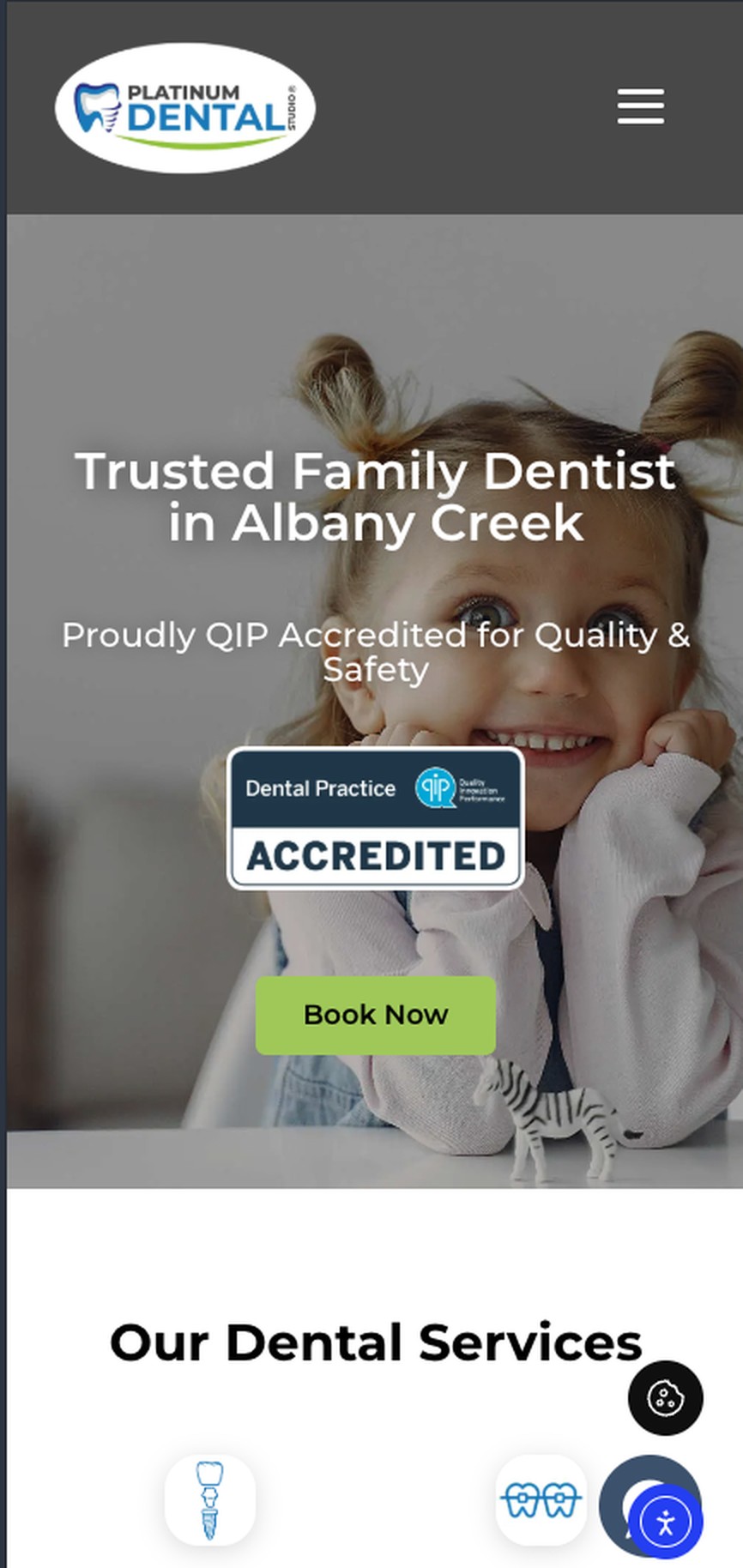 Platinum Dental Studio website, mobile view