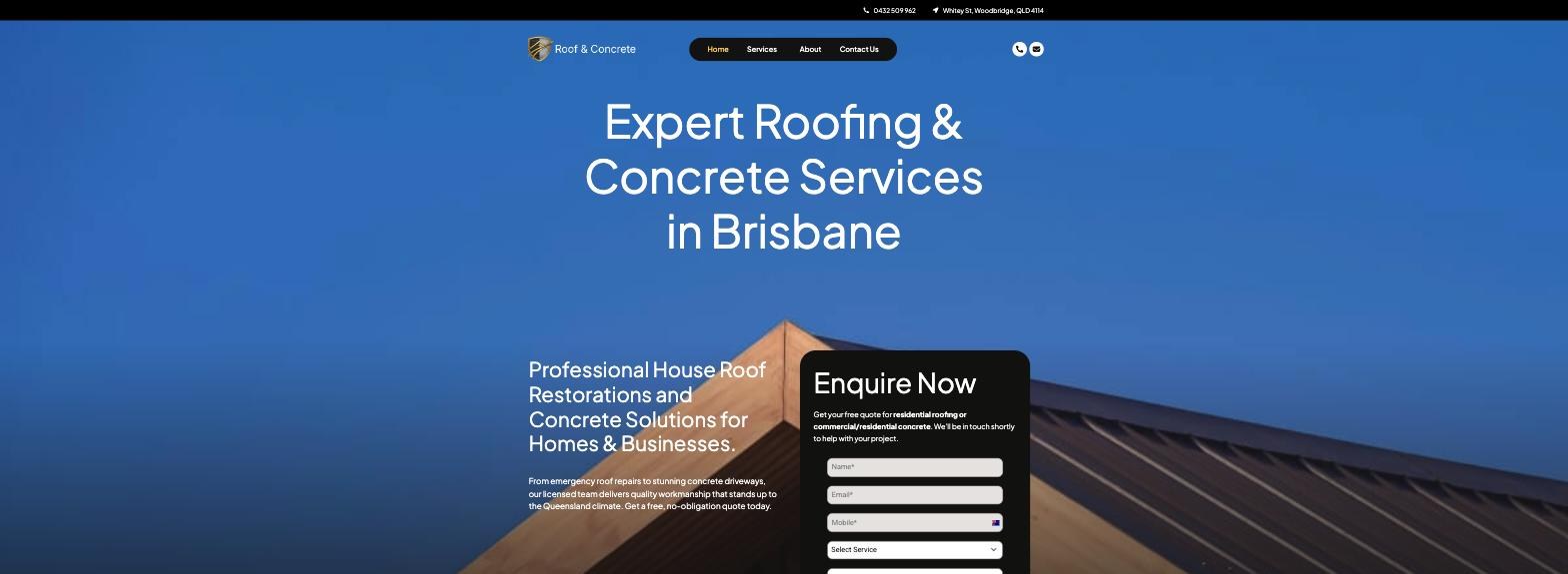 Roof & Concrete website, desktop view