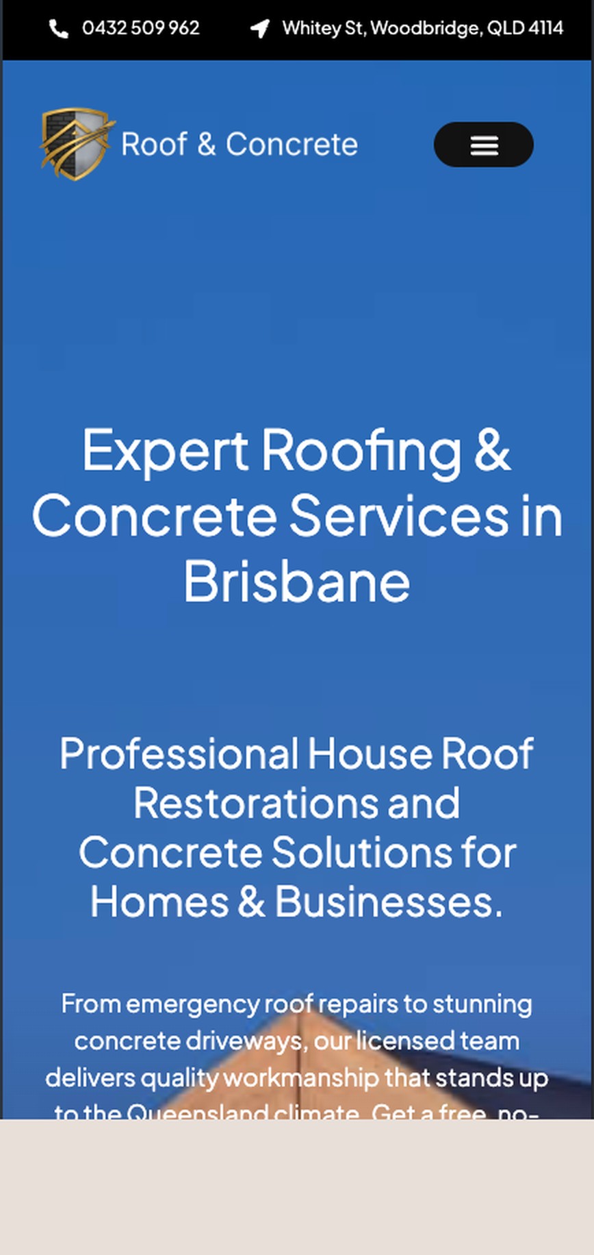 Roof & Concrete website, mobile view